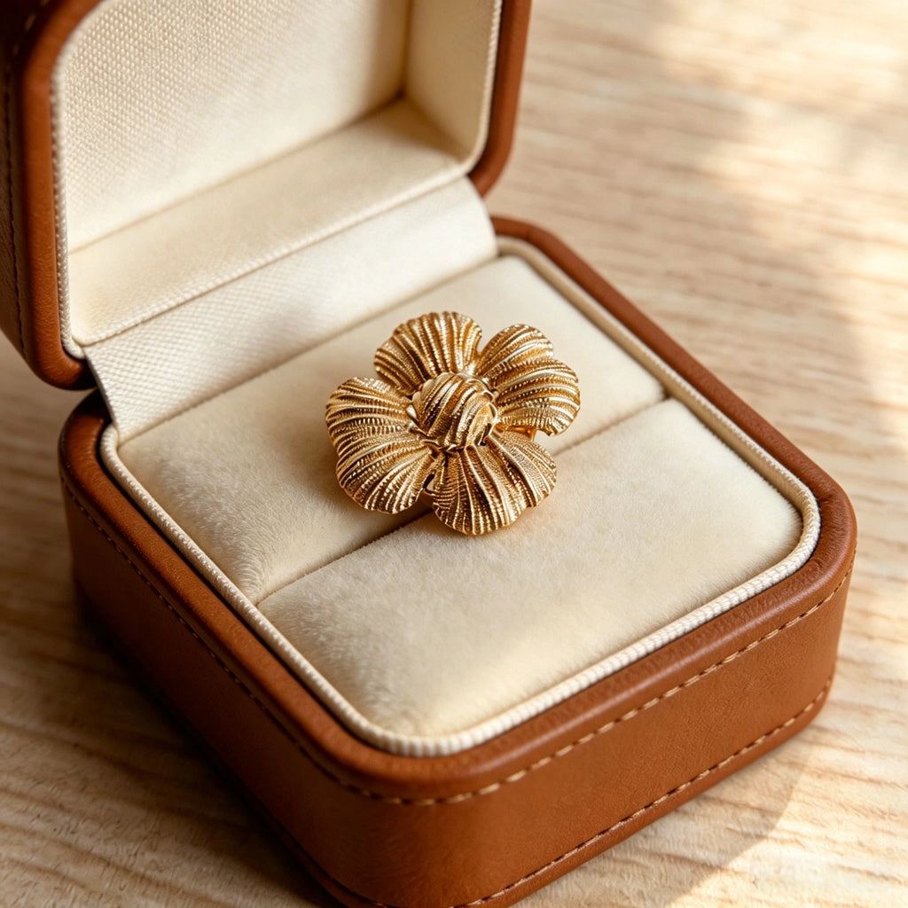 Vintage Gold Tone Metal Floral Cuff Button Covers