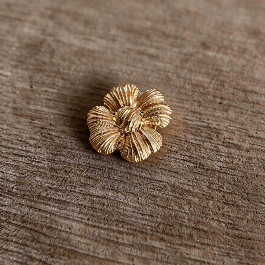 Vintage Gold Tone Metal Floral Cuff Button Covers