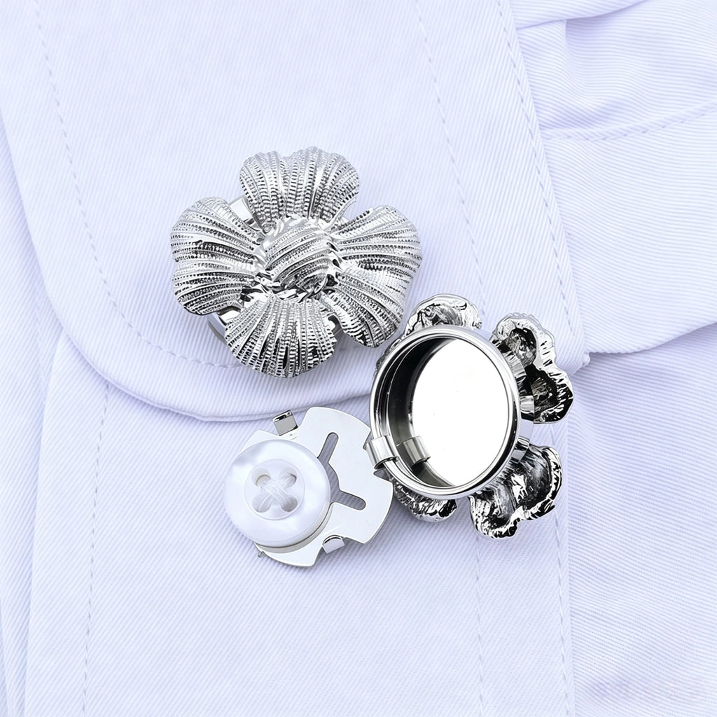 Vintage Gold Tone Metal Floral Cuff Button Covers