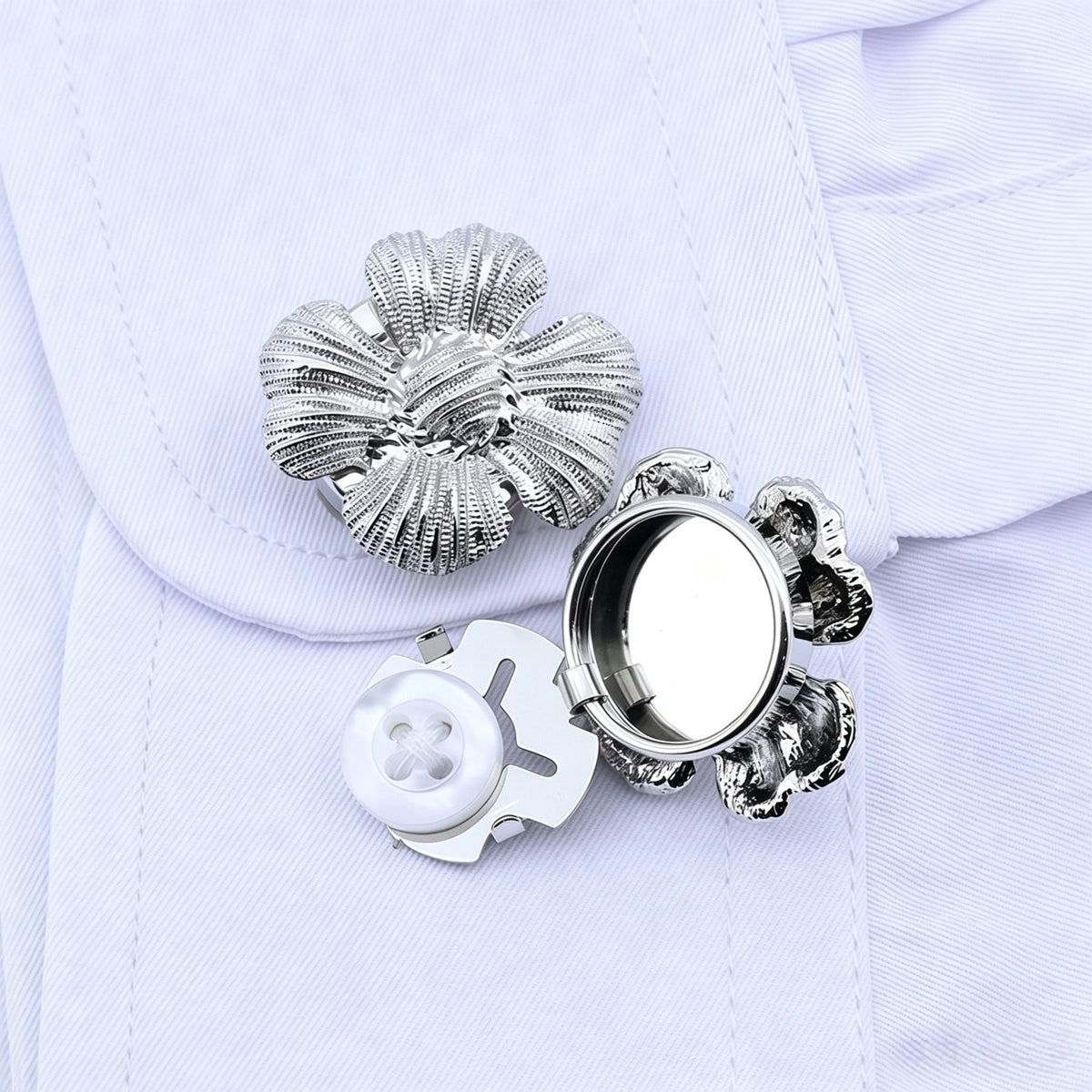Vintage Gold Tone Metal Floral Cuff Button Covers