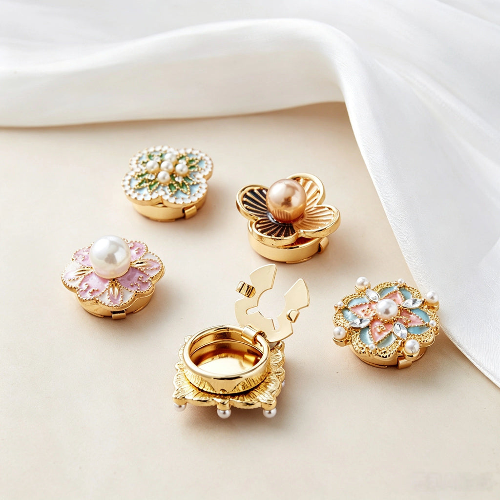 New Vintage Faux Enamel Floral Cuff Button Covers