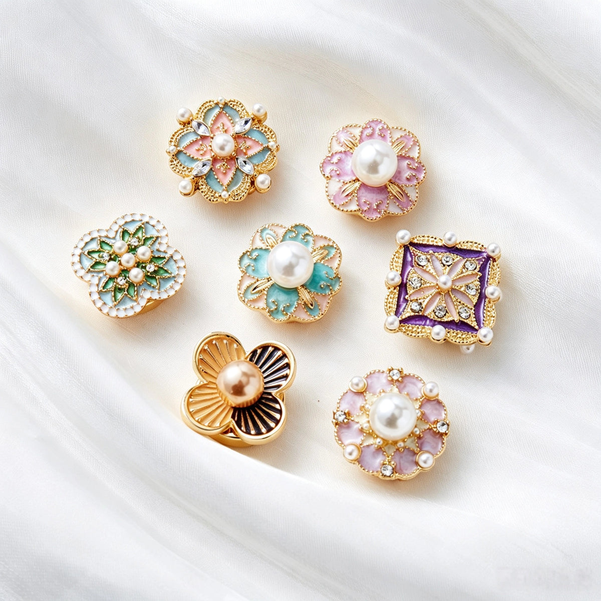 New Vintage Faux Enamel Floral Cuff Button Covers