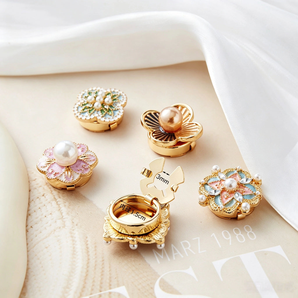 New Vintage Faux Enamel Floral Cuff Button Covers