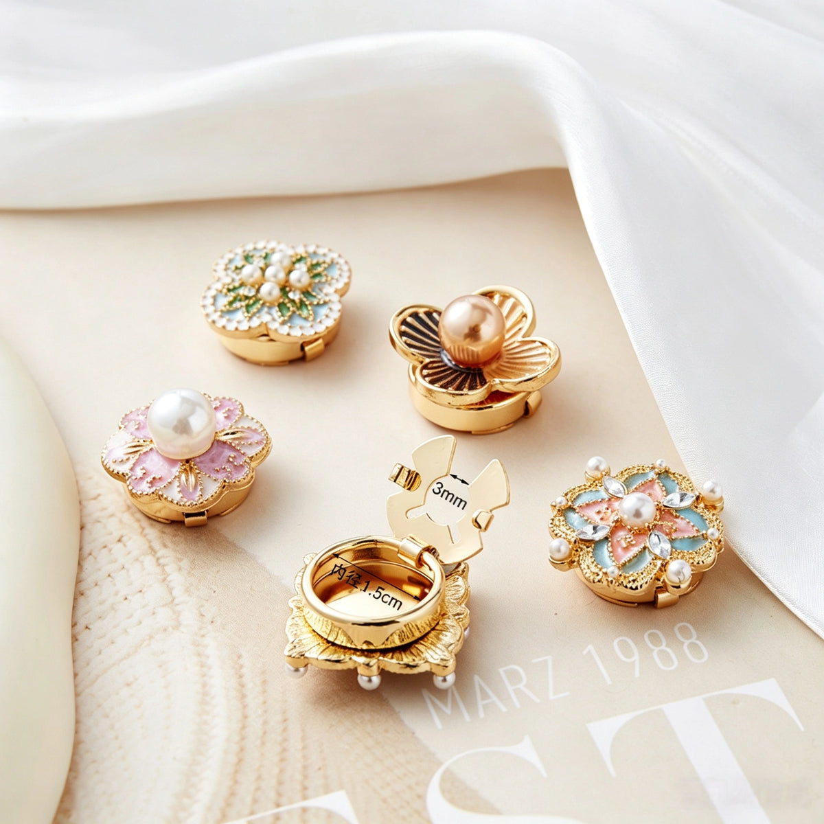 New Vintage Faux Enamel Floral Cuff Button Covers