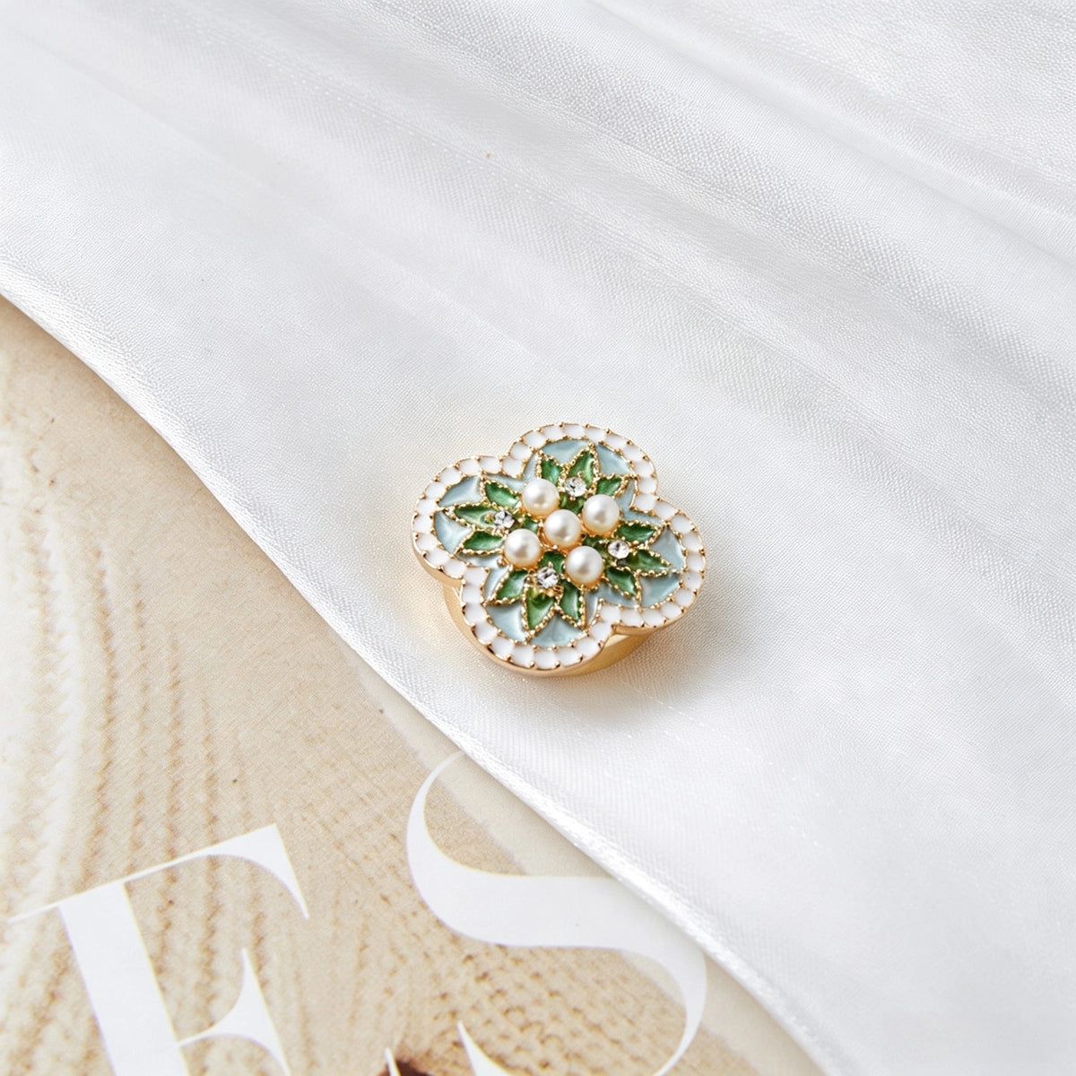 New Vintage Faux Enamel Floral Cuff Button Covers