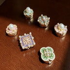 New Vintage Faux Enamel Floral Cuff Button Covers