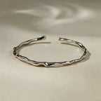 Minimalist Irregular Lava Wave Bracelet, 925 Sterling Silver Open Bangle, Stylish Versatile Hand Jewelry for Ladies