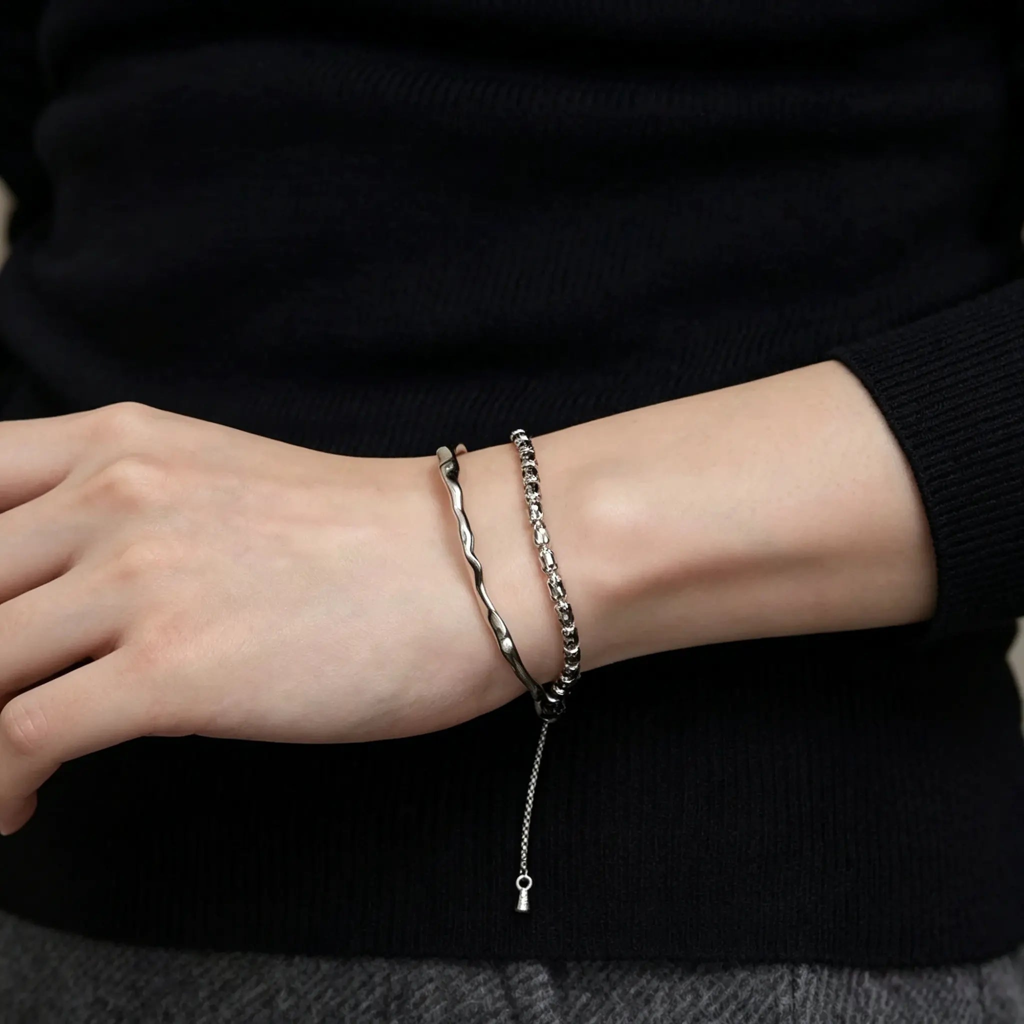 Minimalist Irregular Lava Wave Bracelet, 925 Sterling Silver Open Bangle, Stylish Versatile Hand Jewelry for Ladies