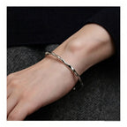Minimalist Irregular Lava Wave Bracelet, 925 Sterling Silver Open Bangle, Stylish Versatile Hand Jewelry for Ladies