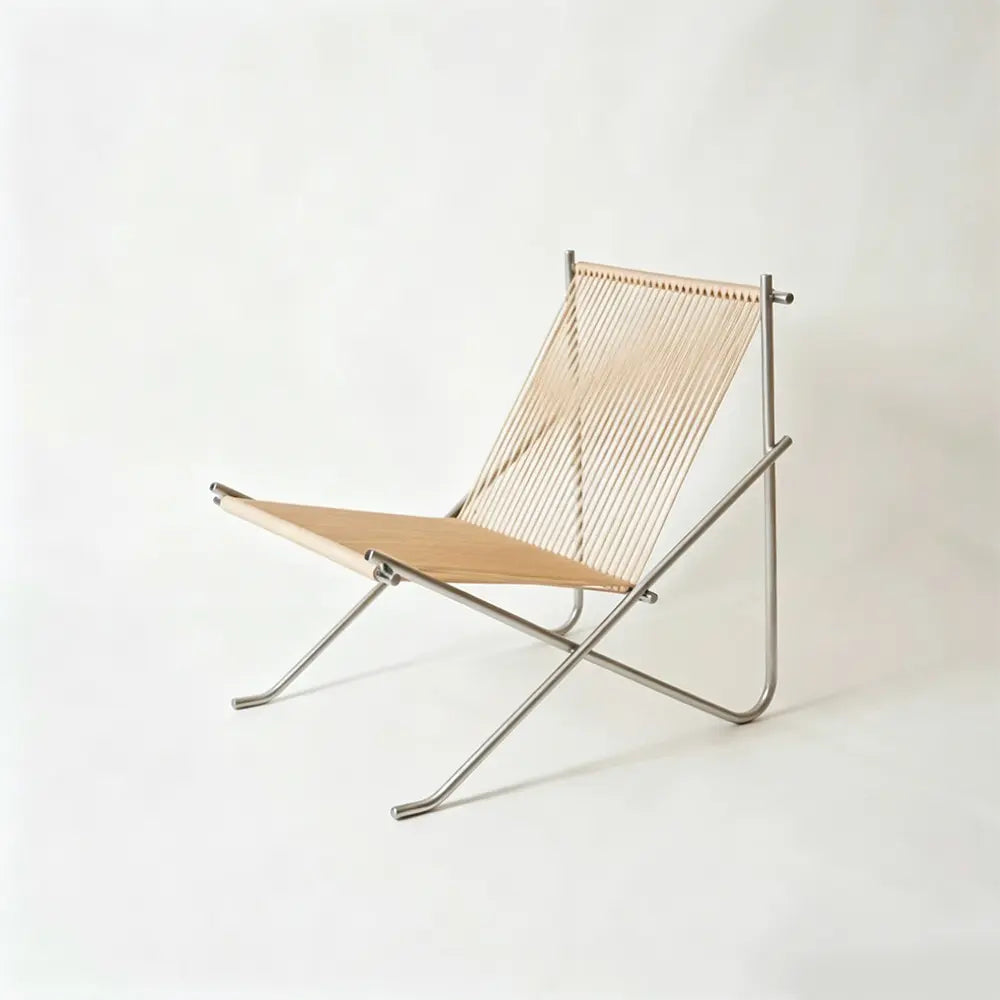Nordic Minimalist Leisure Chair, Woven Rope Single Recliner with Stainless Steel Frame, Outdoor Balcony Furniture