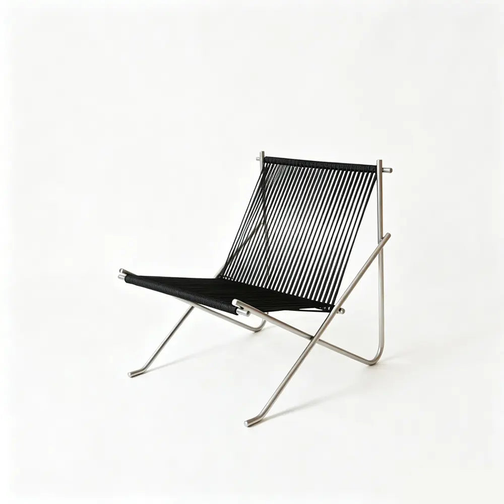 Nordic Minimalist Leisure Chair, Woven Rope Single Recliner with Stainless Steel Frame, Outdoor Balcony Furniture