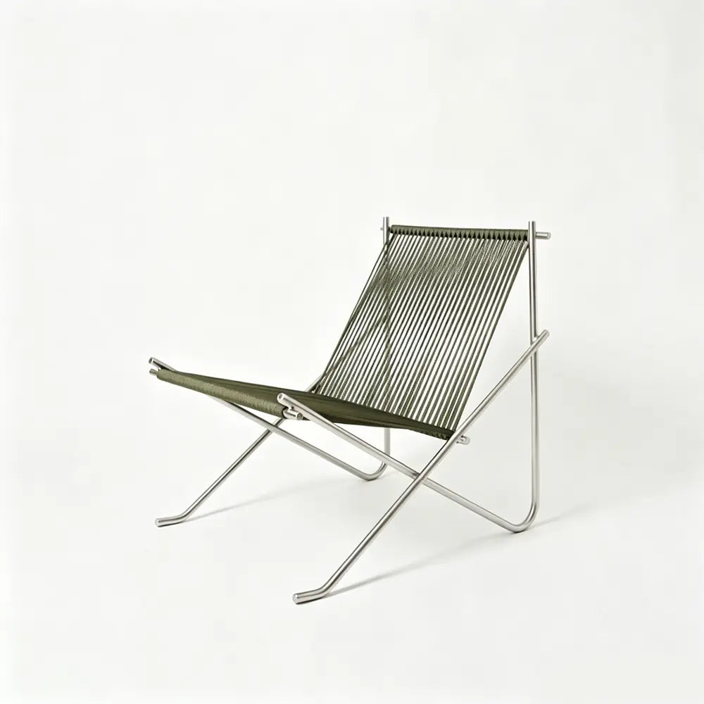 Nordic Minimalist Leisure Chair, Woven Rope Single Recliner with Stainless Steel Frame, Outdoor Balcony Furniture
