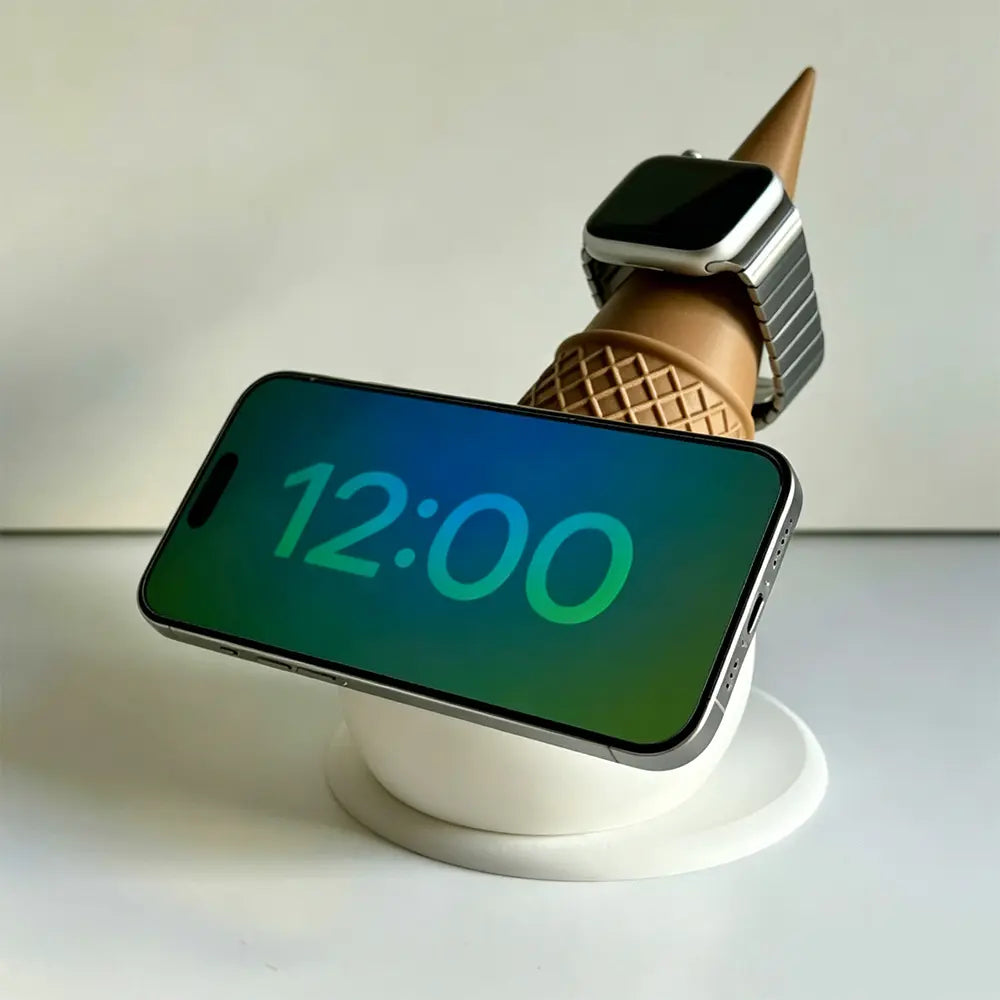 Novelty Ice Cream Cone Shaped Charging Holder, 2-in-1 Base for Apple MagSafe Wireless Charger