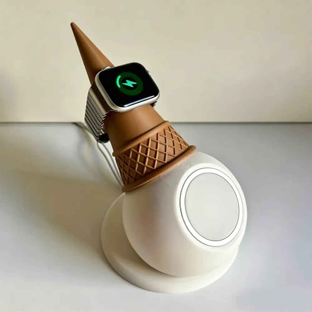 Novelty Ice Cream Cone Shaped Charging Holder, 2-in-1 Base for Apple MagSafe Wireless Charger