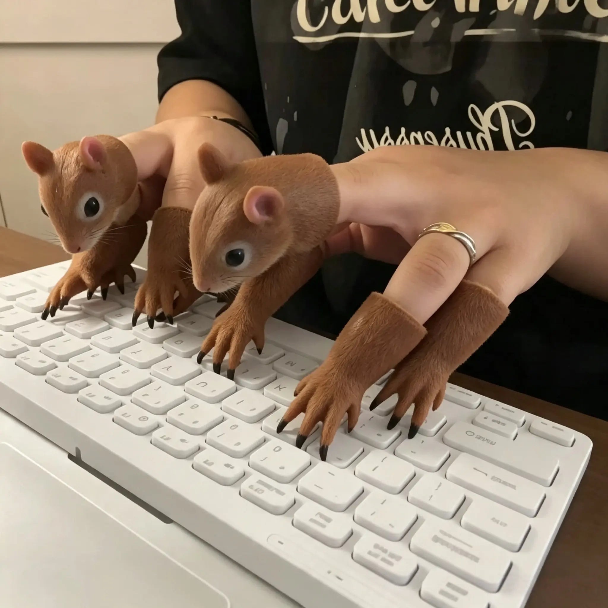 Funny Squirrel Finger Puppets Prank Toy for Keyboard