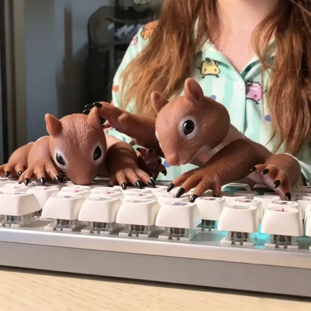 Funny Squirrel Finger Puppets Prank Toy for Keyboard