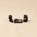 Decorative Black Cat Figurine Playing Chinese Chess