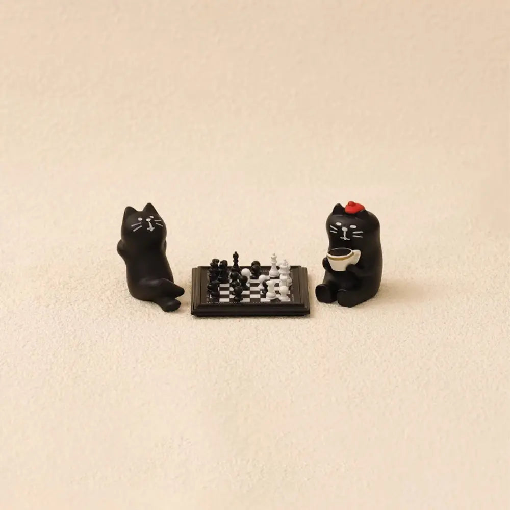 Decorative Black Cat Figurine Playing Chinese Chess