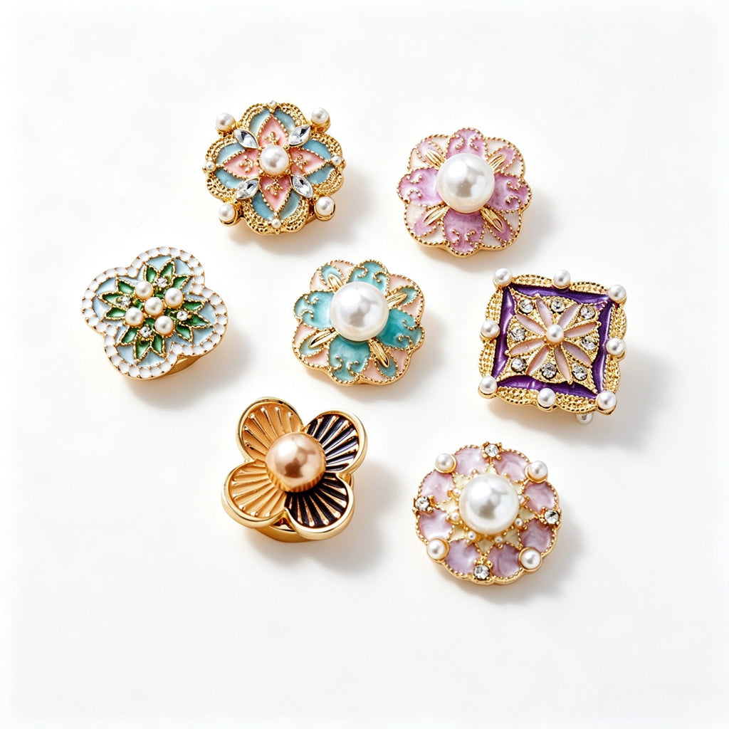 New Vintage Faux Enamel Floral Cuff Button Covers