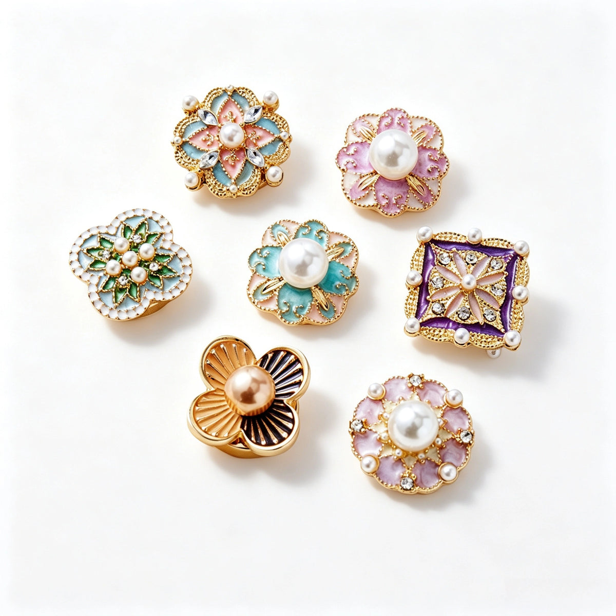 New Vintage Faux Enamel Floral Cuff Button Covers