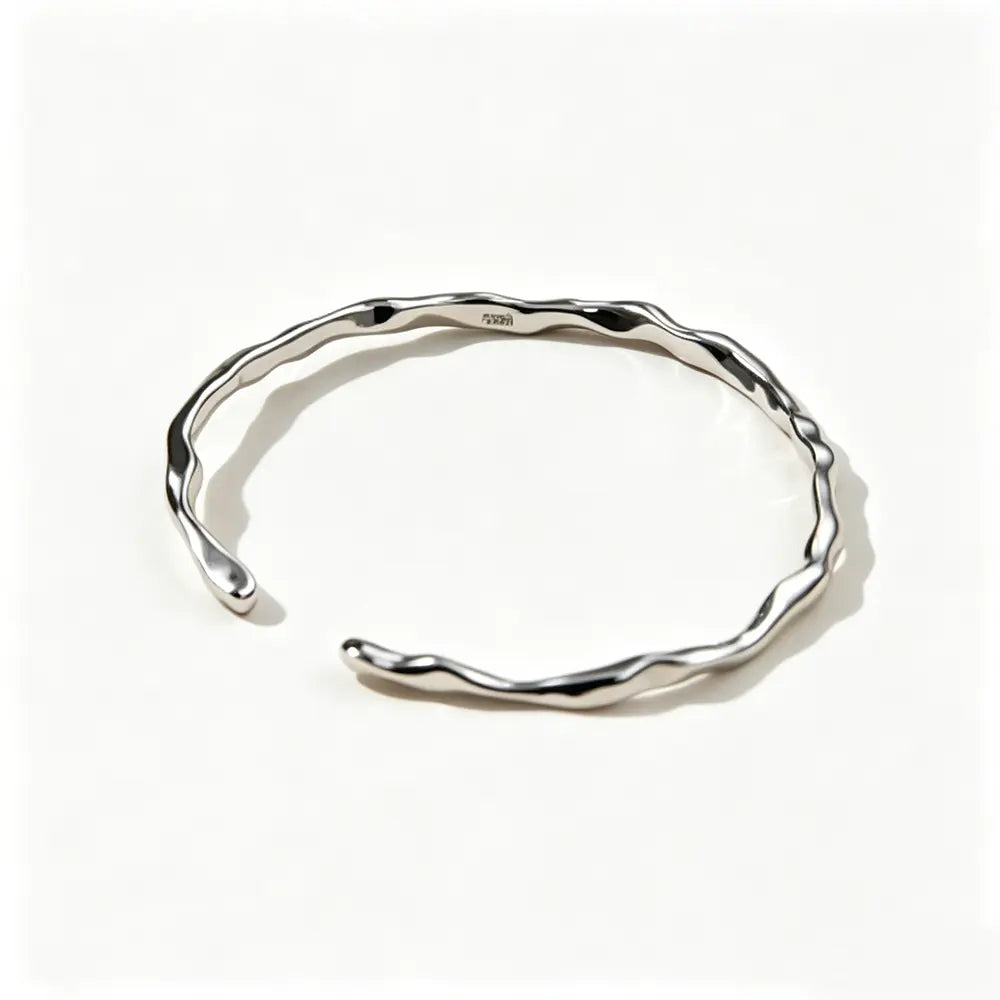 Minimalist Irregular Lava Wave Bracelet, 925 Sterling Silver Open Bangle, Stylish Versatile Hand Jewelry for Ladies