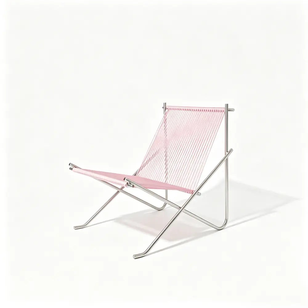Nordic Minimalist Leisure Chair, Woven Rope Single Recliner with Stainless Steel Frame, Outdoor Balcony Furniture