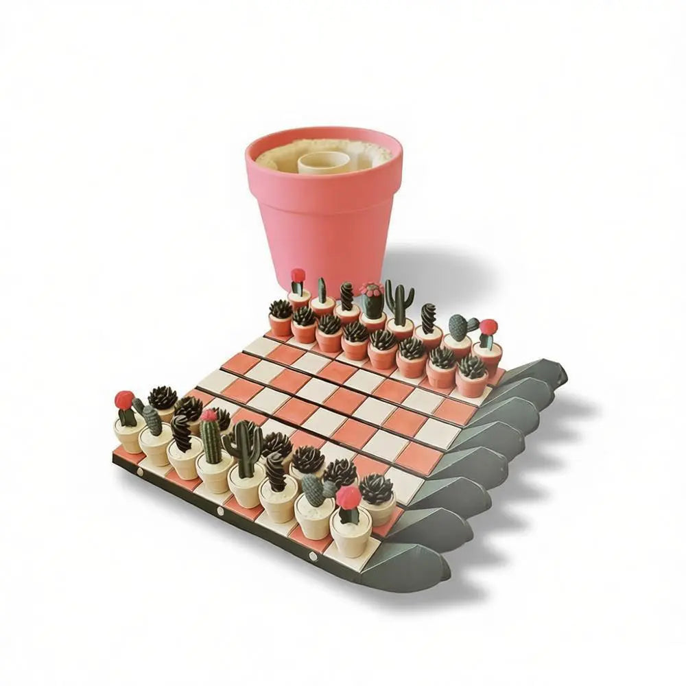 Magnetic Cactus & Succulent Theme International Chess Set with Artificial Plant Pots‌